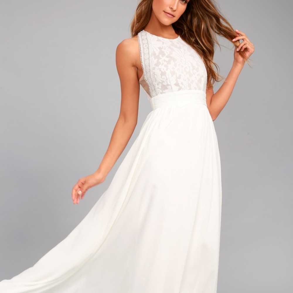 Forever and Always White Lace Maxi Dress